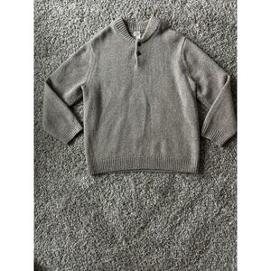 LL Bean Ragg Wool Henley Sweater Knit Pullover XXL  Beige Brown Mock Neck Preppy
